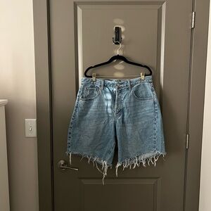 Old Navy | Medium Wash Mid-Rise Baggy Cut-Off Jean Bermuda Shorts 9-inch inseam